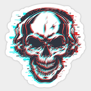 Glitch Skull with Headphones Sticker